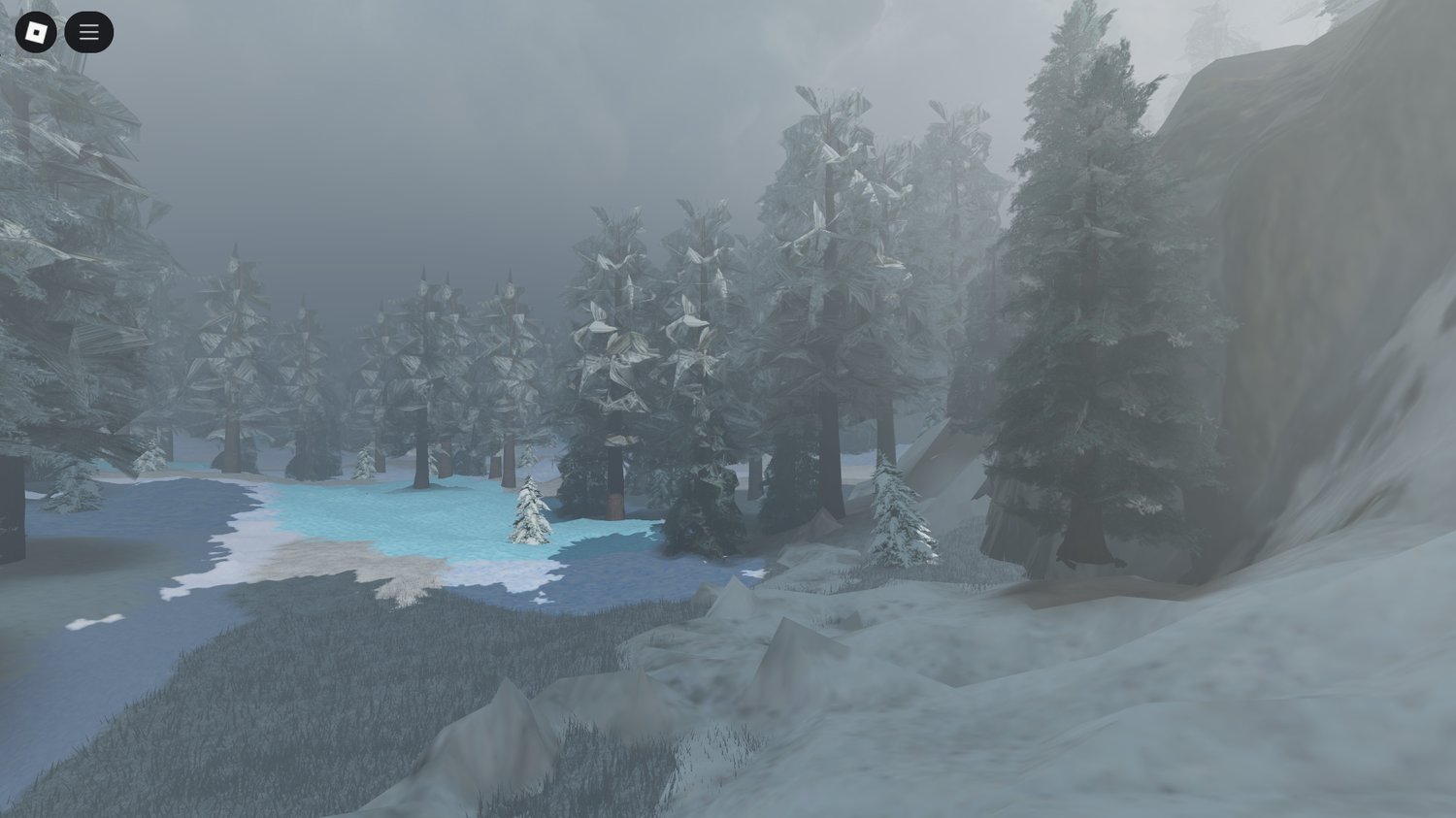 Rock formations framing the edges of the winter map