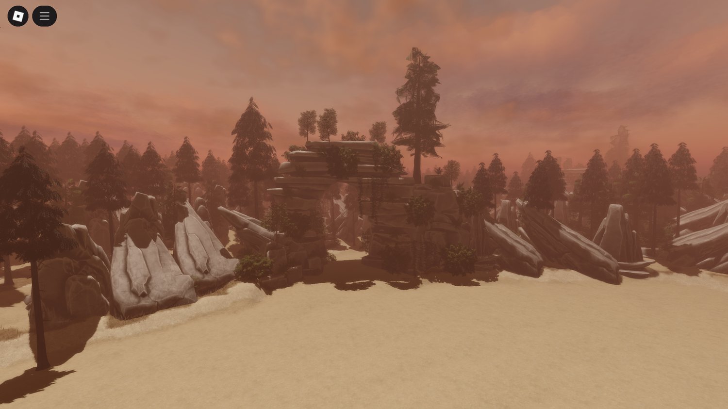 Rolling hills and plains in the Roblox map