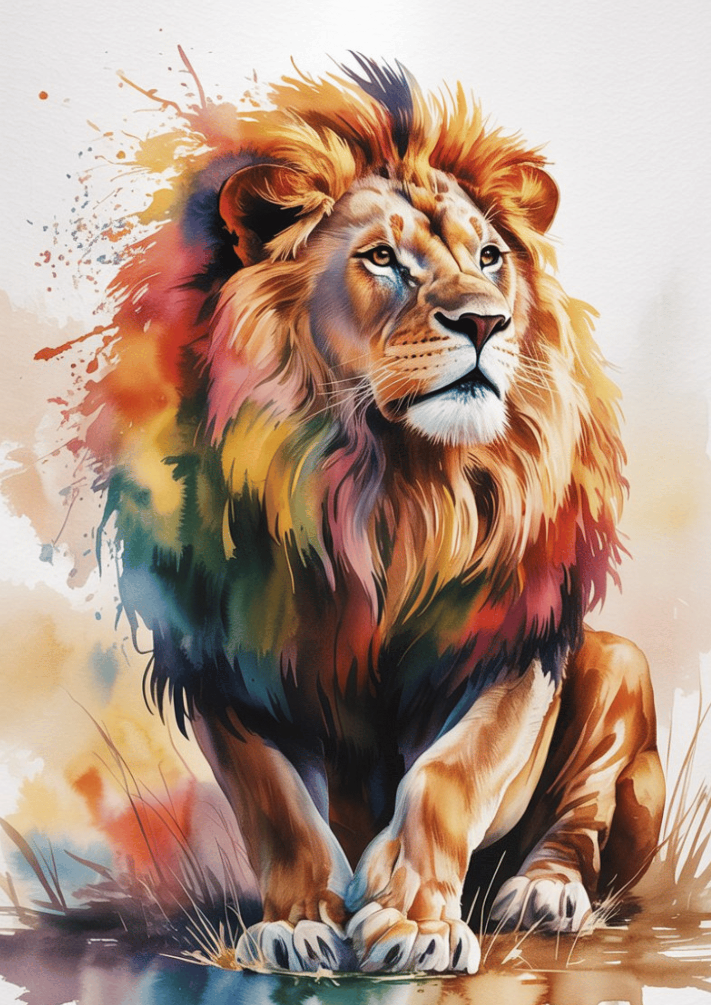 Colorful Lion Wall Art Printable – Watercolor Animal Poster, Modern ...