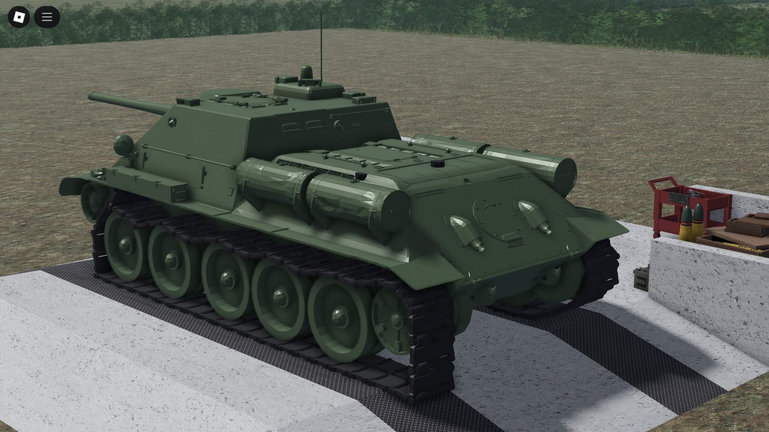 Side profile of Roblox SU-85 moving on terrain