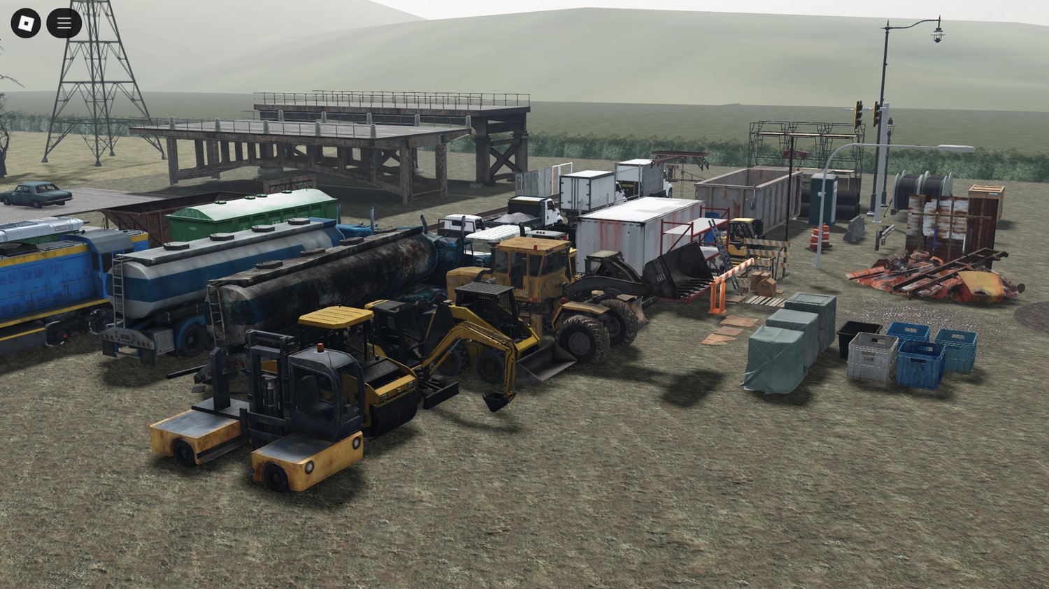 Construction barriers and tools set in map