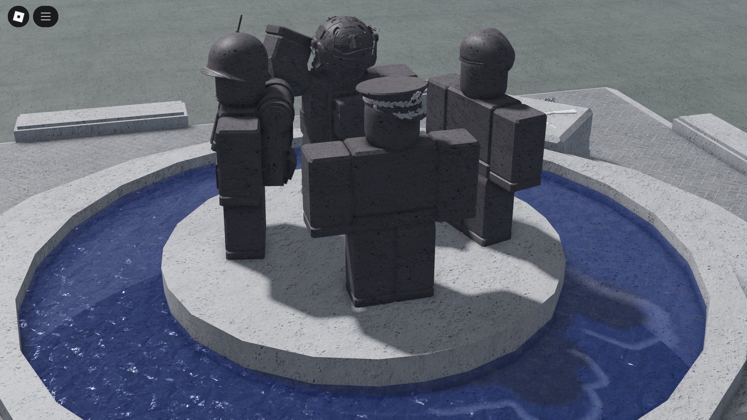 Roblox players around the American soldier statue