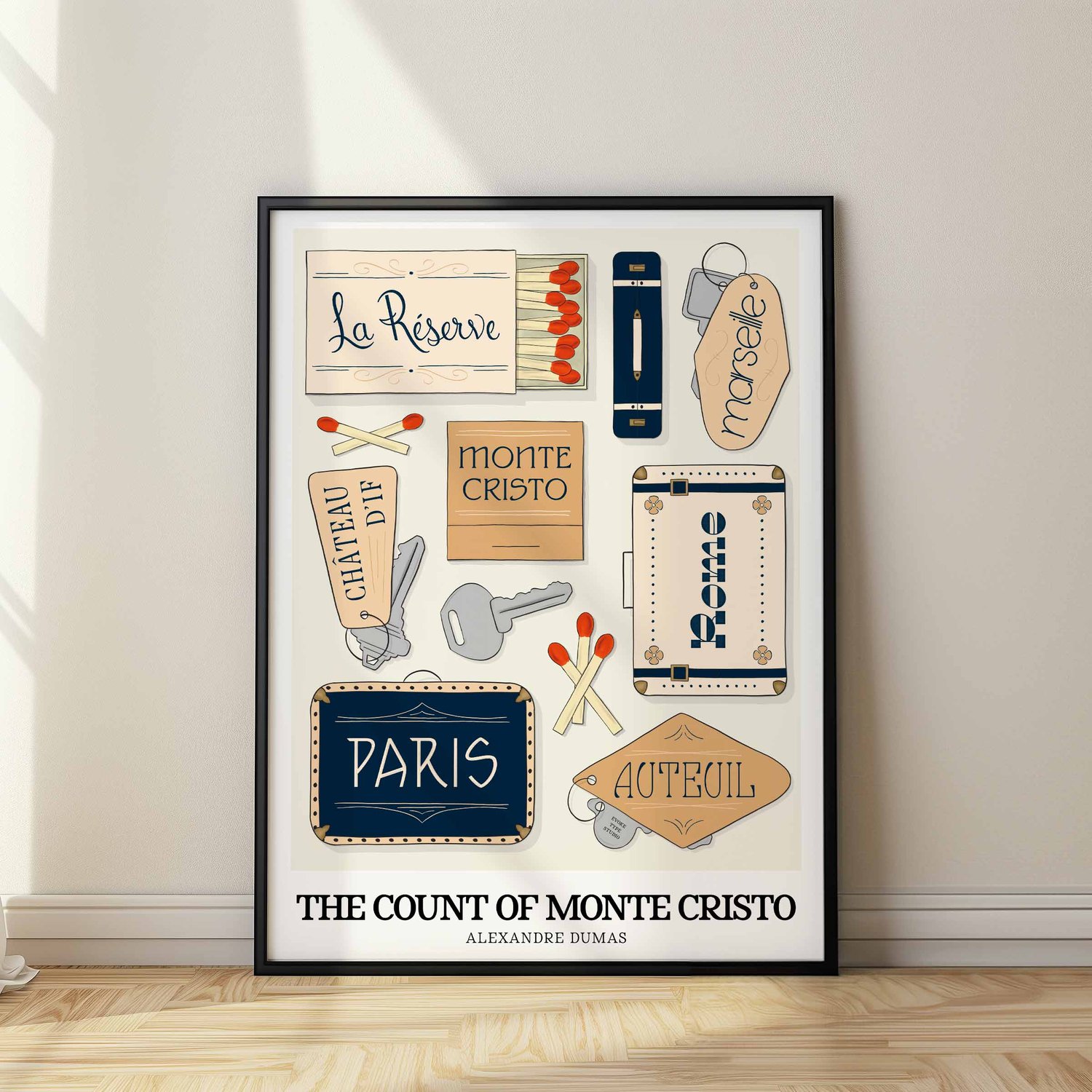Hand-lettered Count of Monte Cristo poster celebrating key locations from the classic adventure novel