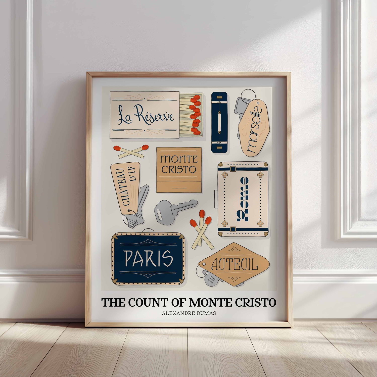 Hand-lettered Count of Monte Cristo poster celebrating key locations from the classic adventure novel