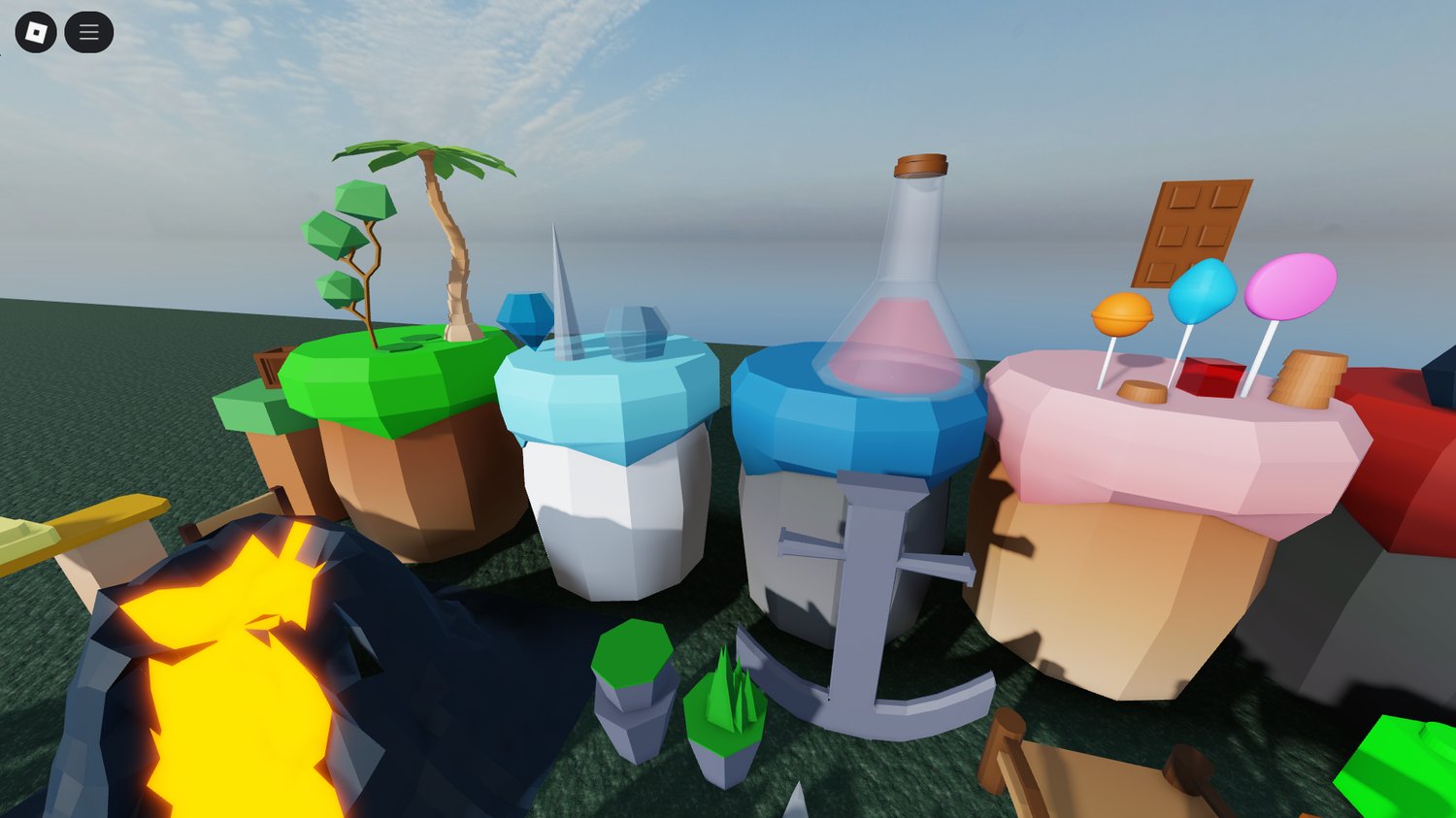 Farming-style simulator setup with low poly decor