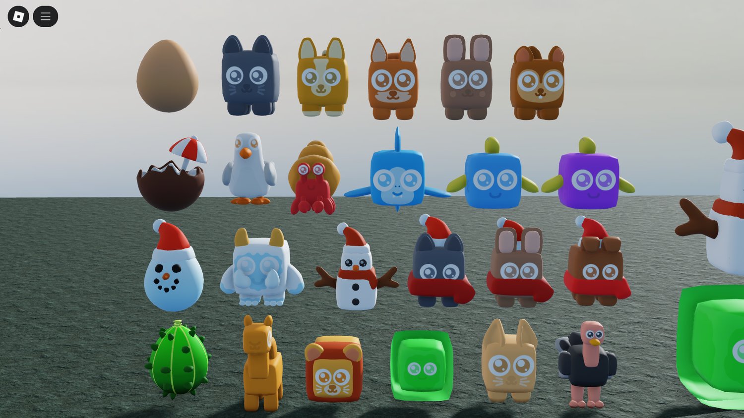 Colorful group of animal companions in Roblox