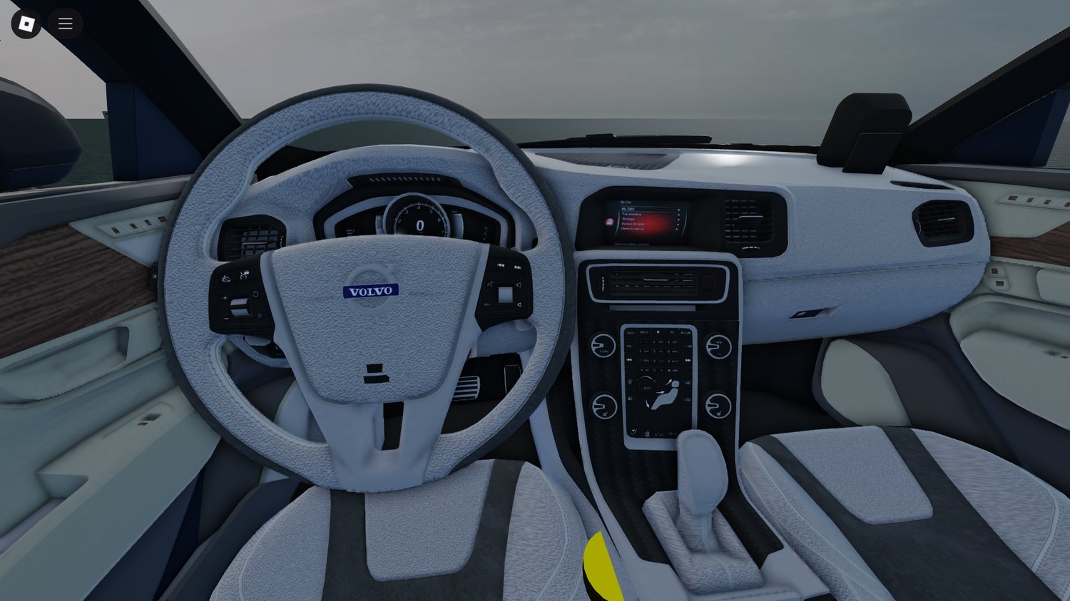 Volvo government car driving through a Roblox city