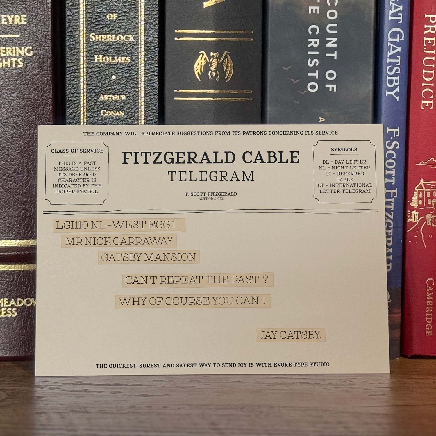 Jay Gatsby quote telegram notecard inspired by The Great Gatsby by F. Scott Fitzgerald