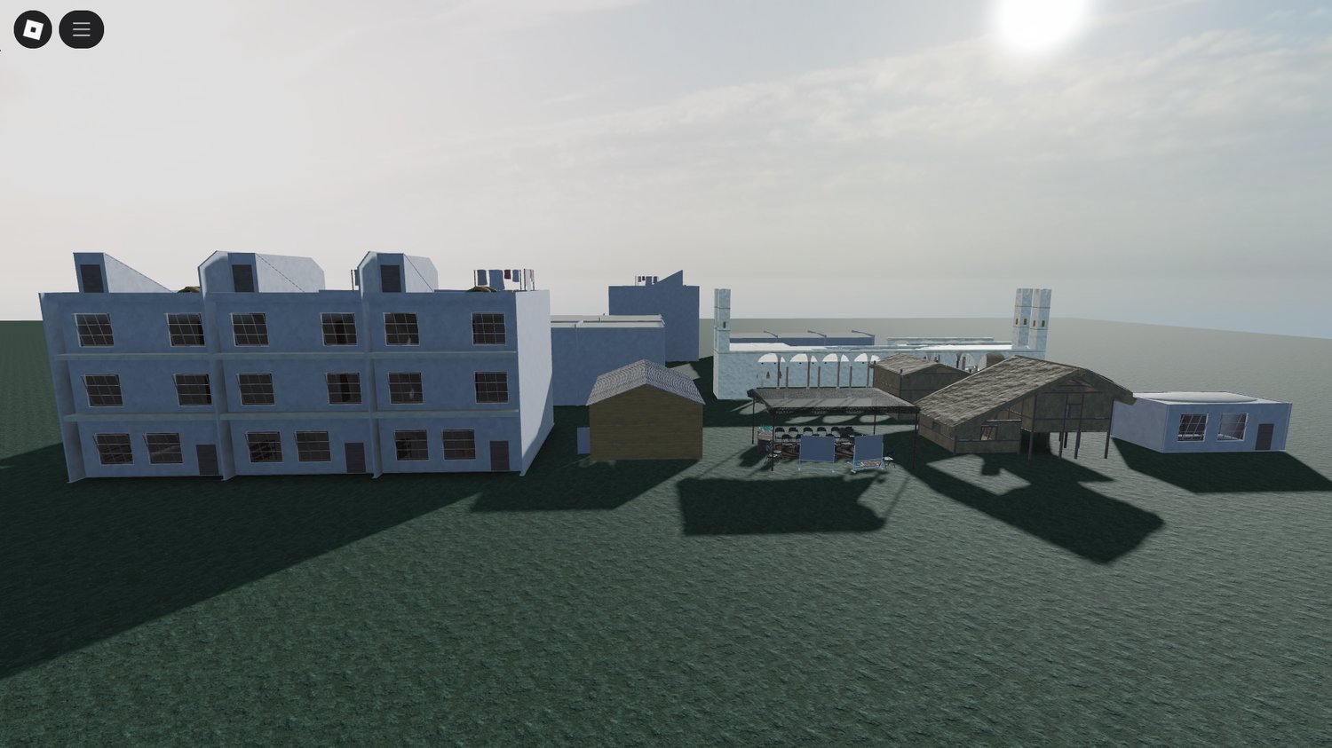 Exterior of an enterable war zone building in Roblox
