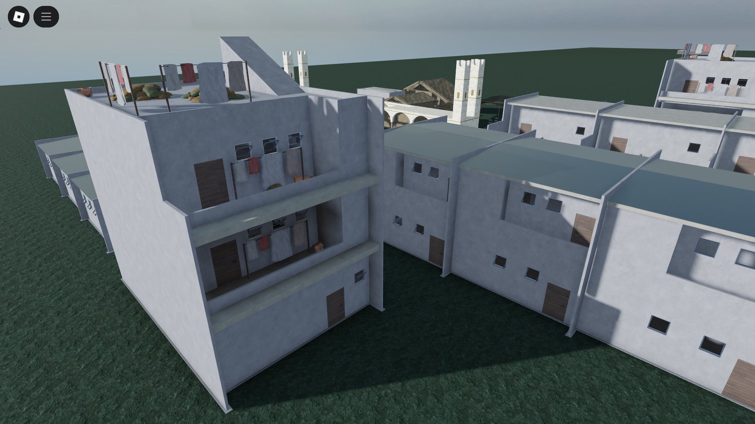 Urban battle environment with destroyed buildings