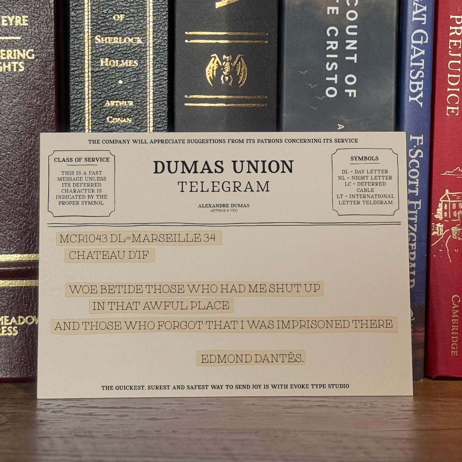 Edmond Dantès quote telegram notecard inspired by The Count of Monte Cristo by Alexandre Dumas