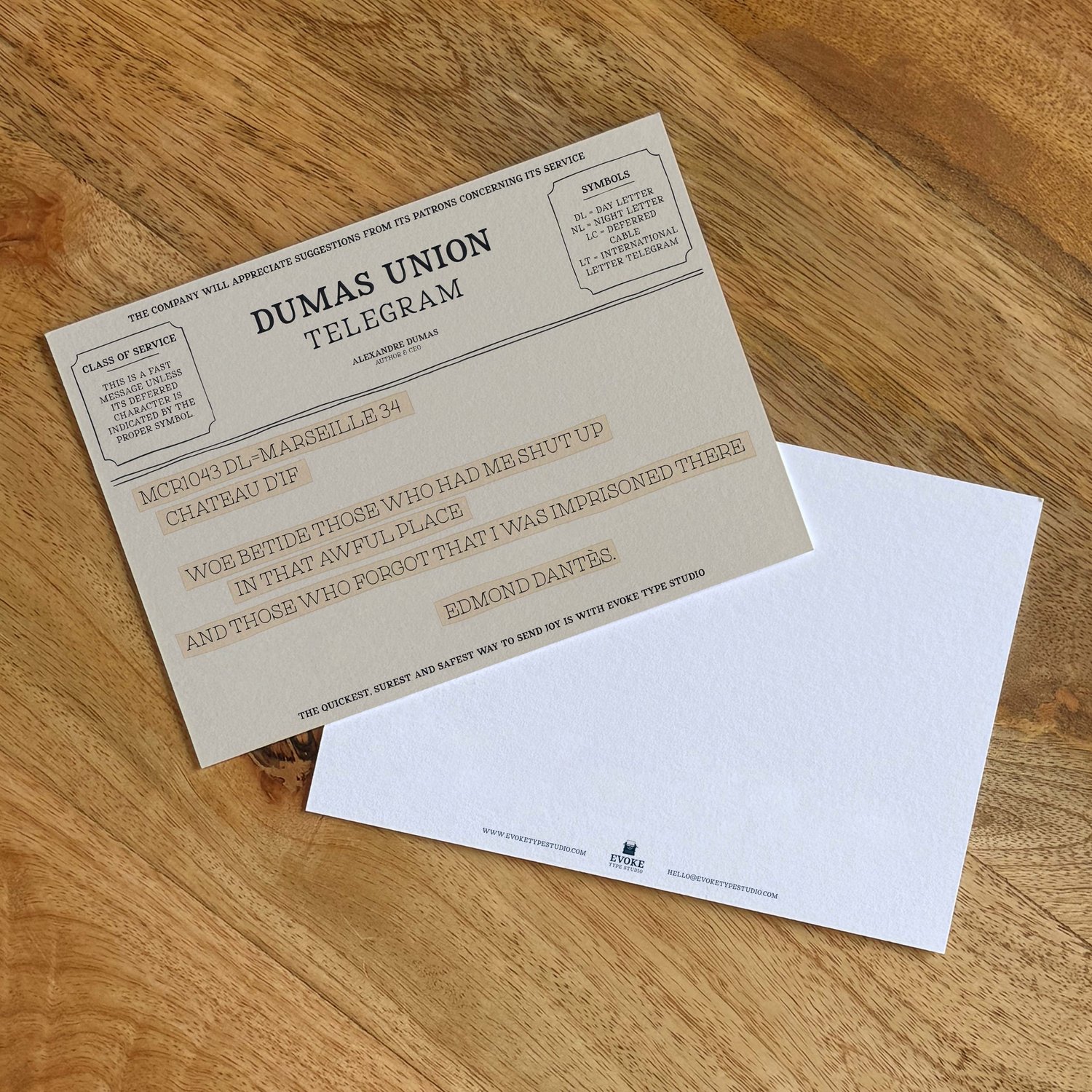 Literary quote notecard with Edmond Dantès line from The Count of Monte Cristo