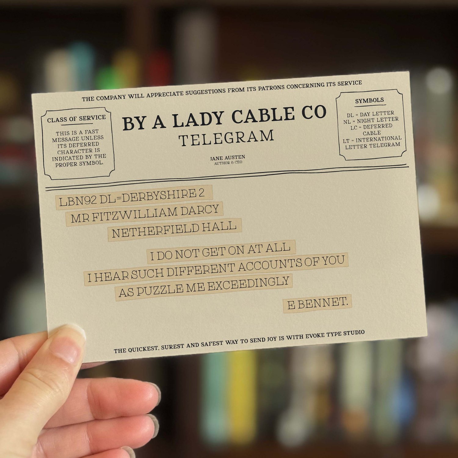 Classic literature notecard featuring Elizabeth Bennet quote by Jane Austen