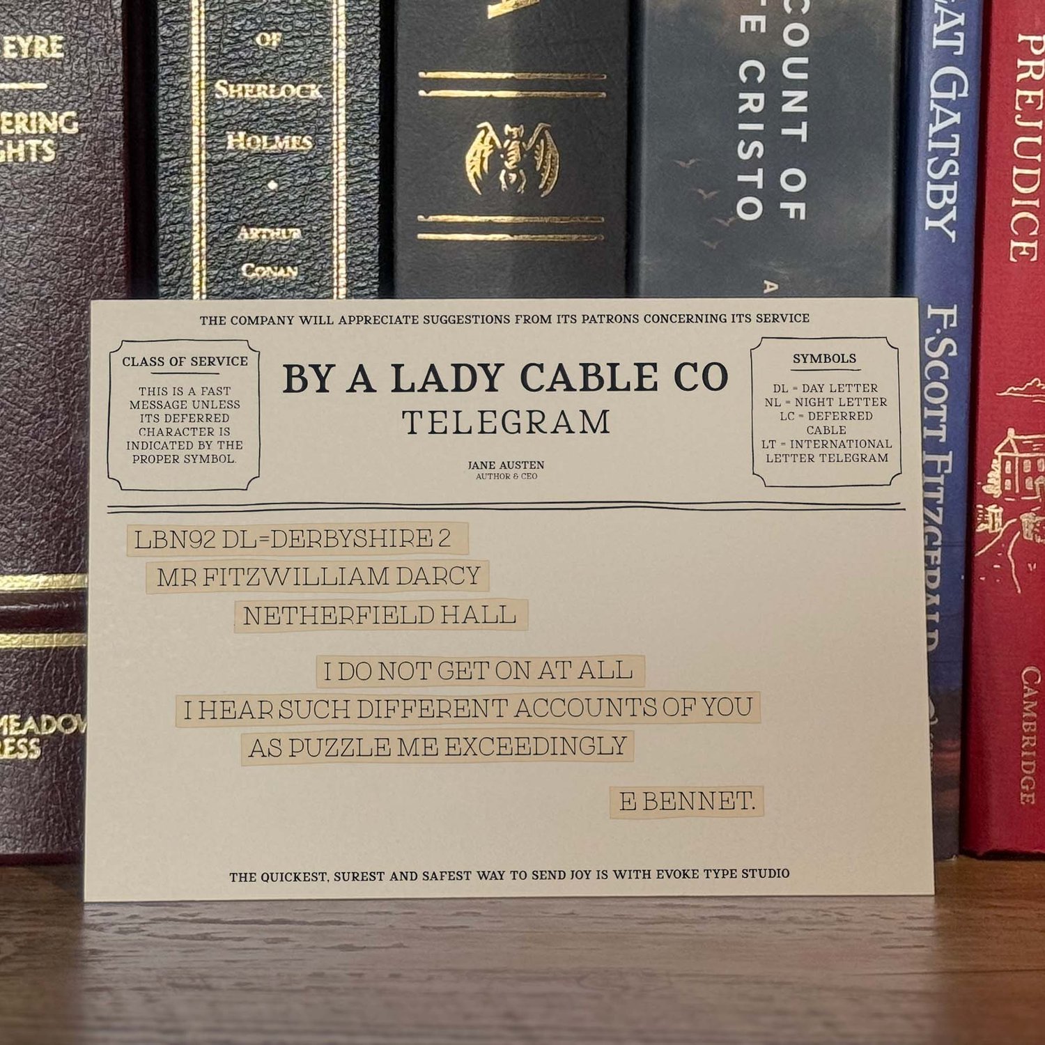 Classic literature notecard featuring Elizabeth Bennet quote by Jane Austen