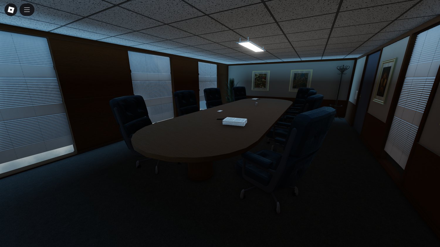 Overview of American Psycho office scene in Roblox