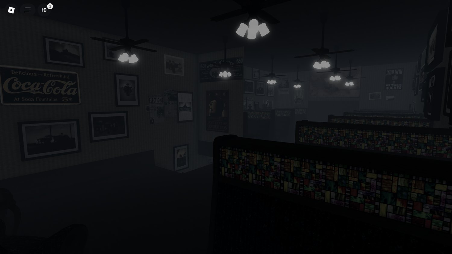 Wide shot of the two-story bar interior