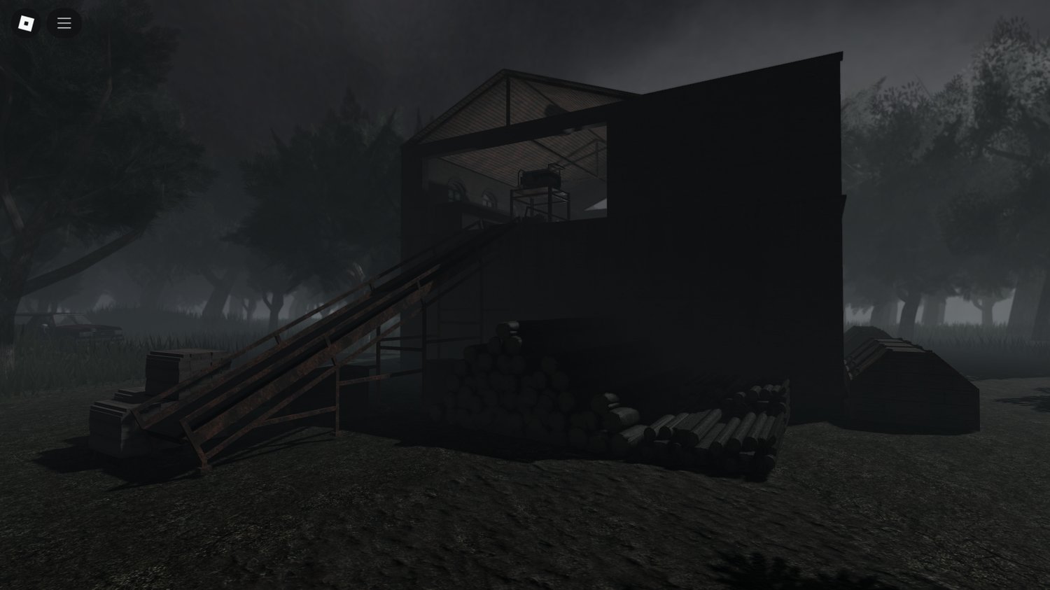 Interior view of the lumber mill with spooky atmosphere