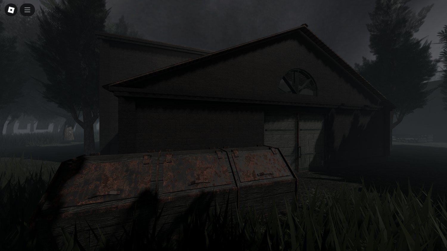 Players exploring the haunted lumber mill in Roblox