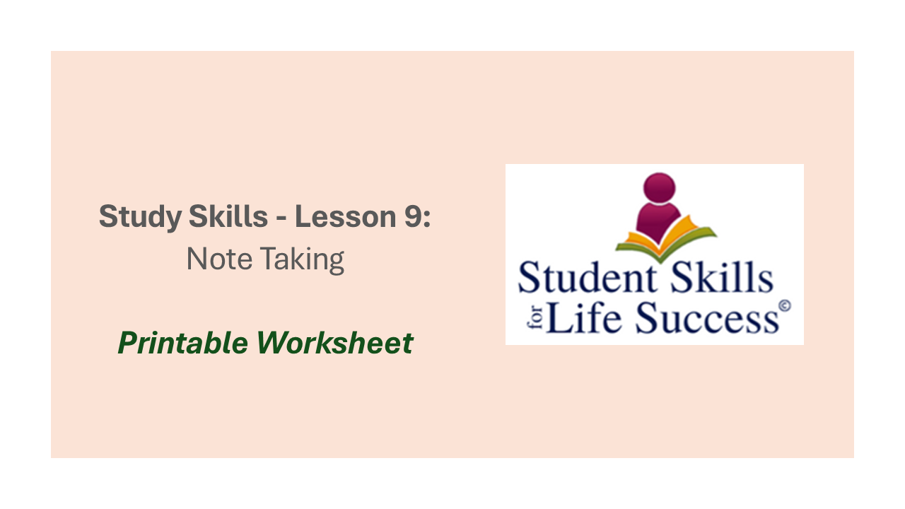 Study Skills Worksheet 9. Printable. Note Taking - Payhip