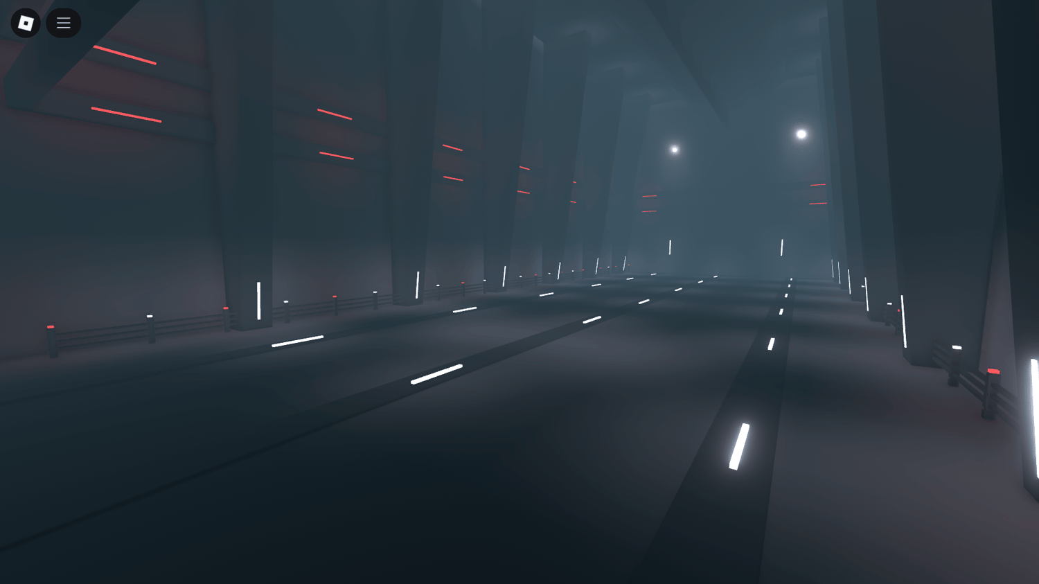Wide shot showing multiple futuristic buildings