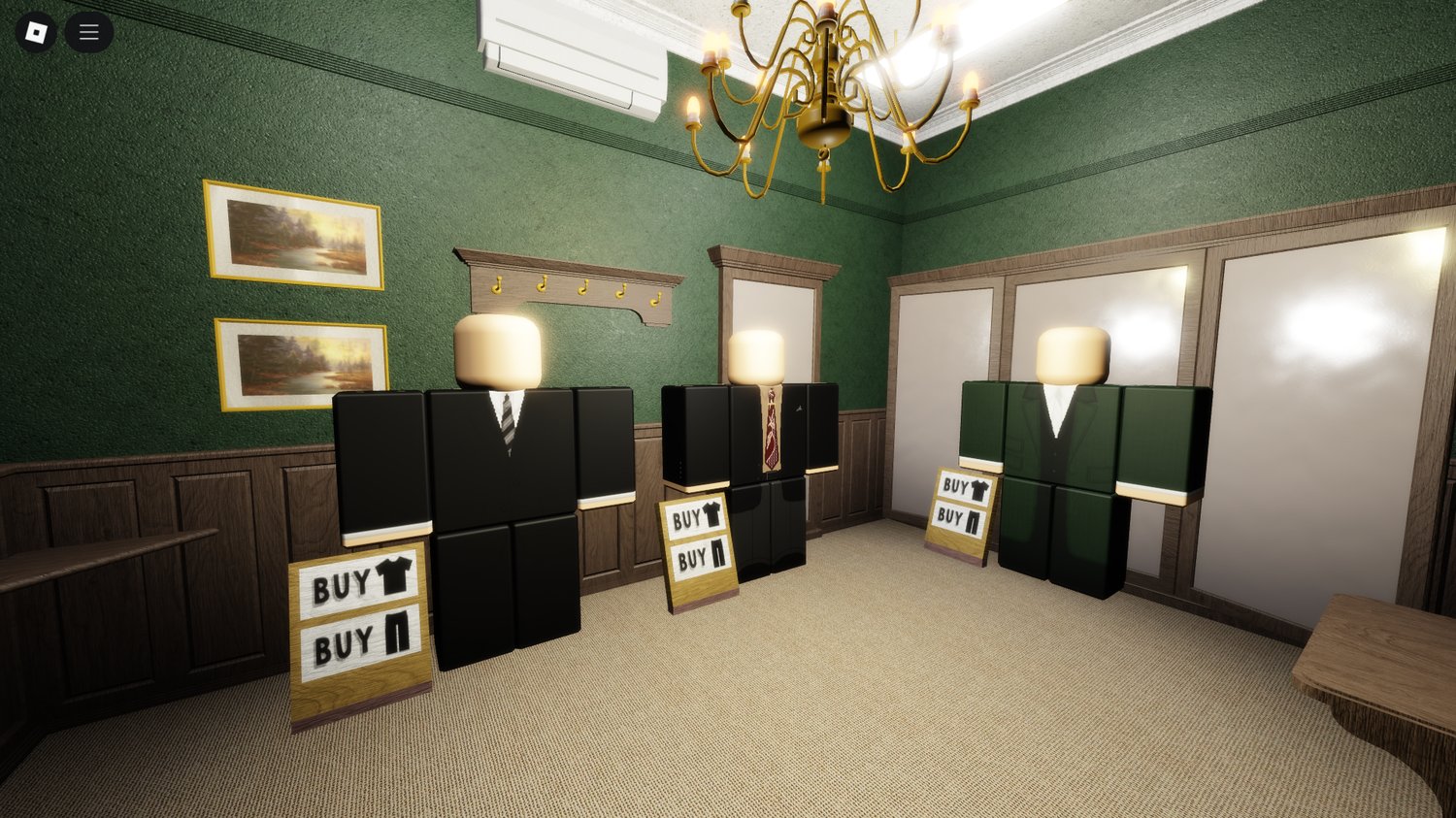 Vintage clothing showcase with suits inside store