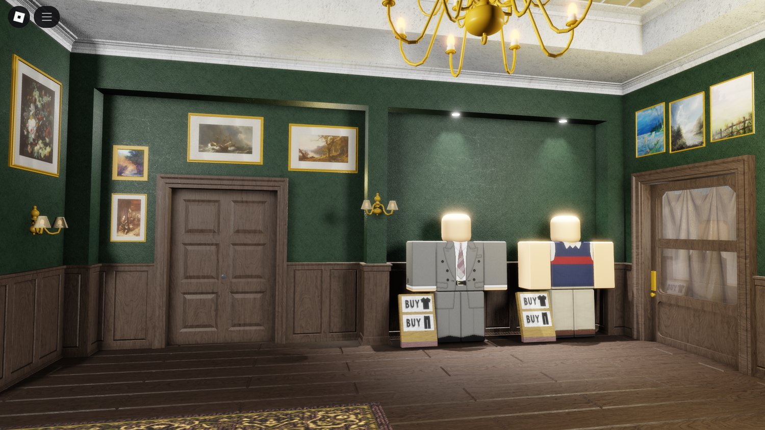 Roblox fashion boutique setting with posters