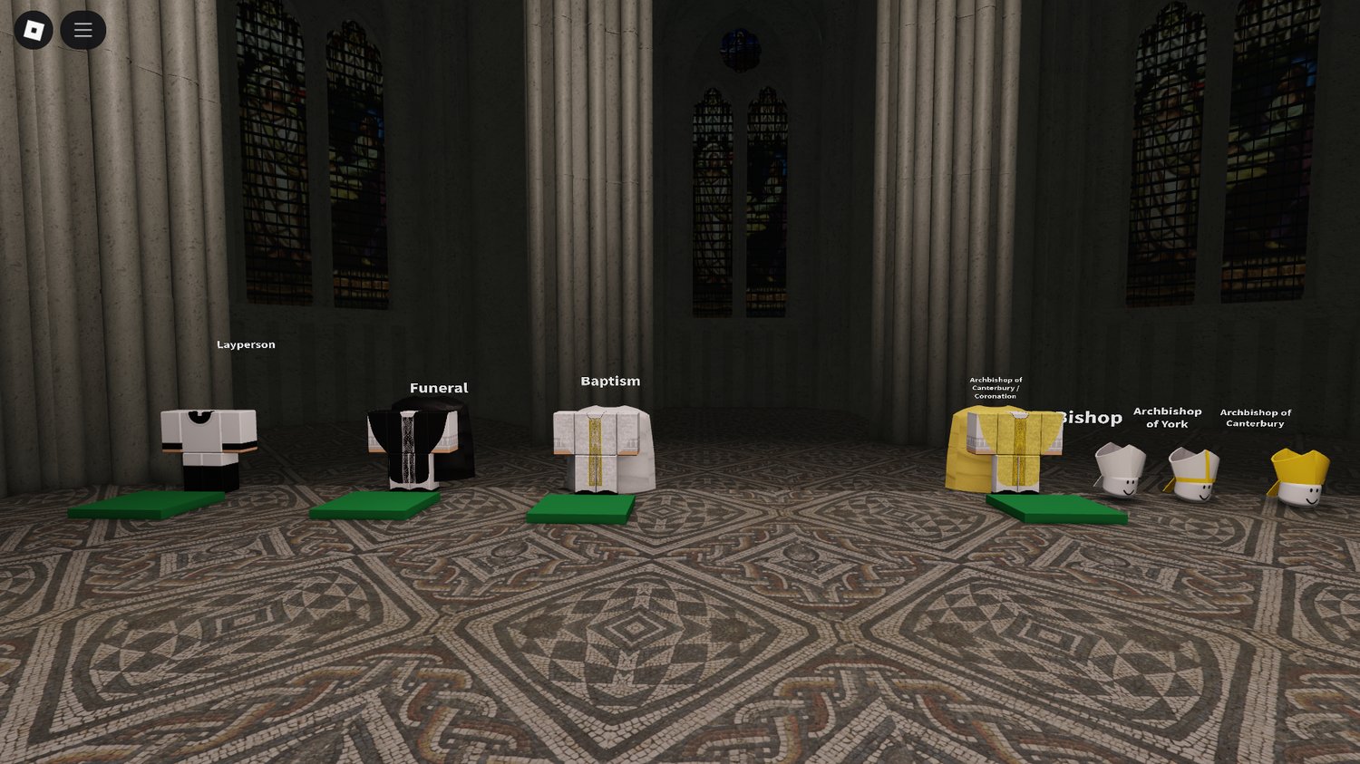 Roblox roleplay scenario inside Westminster Cathedral