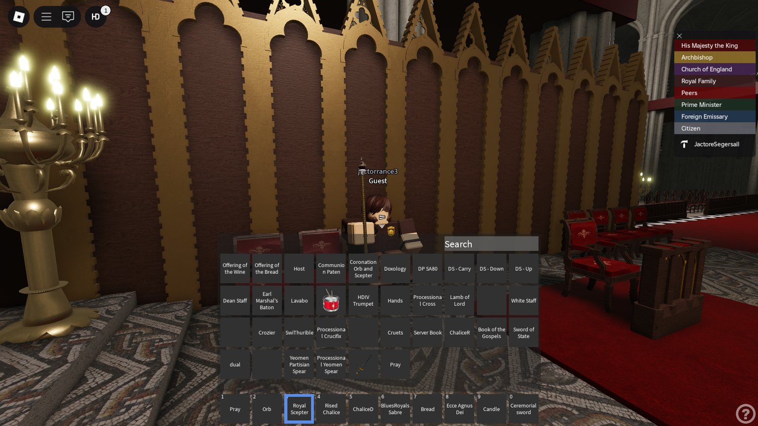 Immersive cathedral interior with furniture and decorations