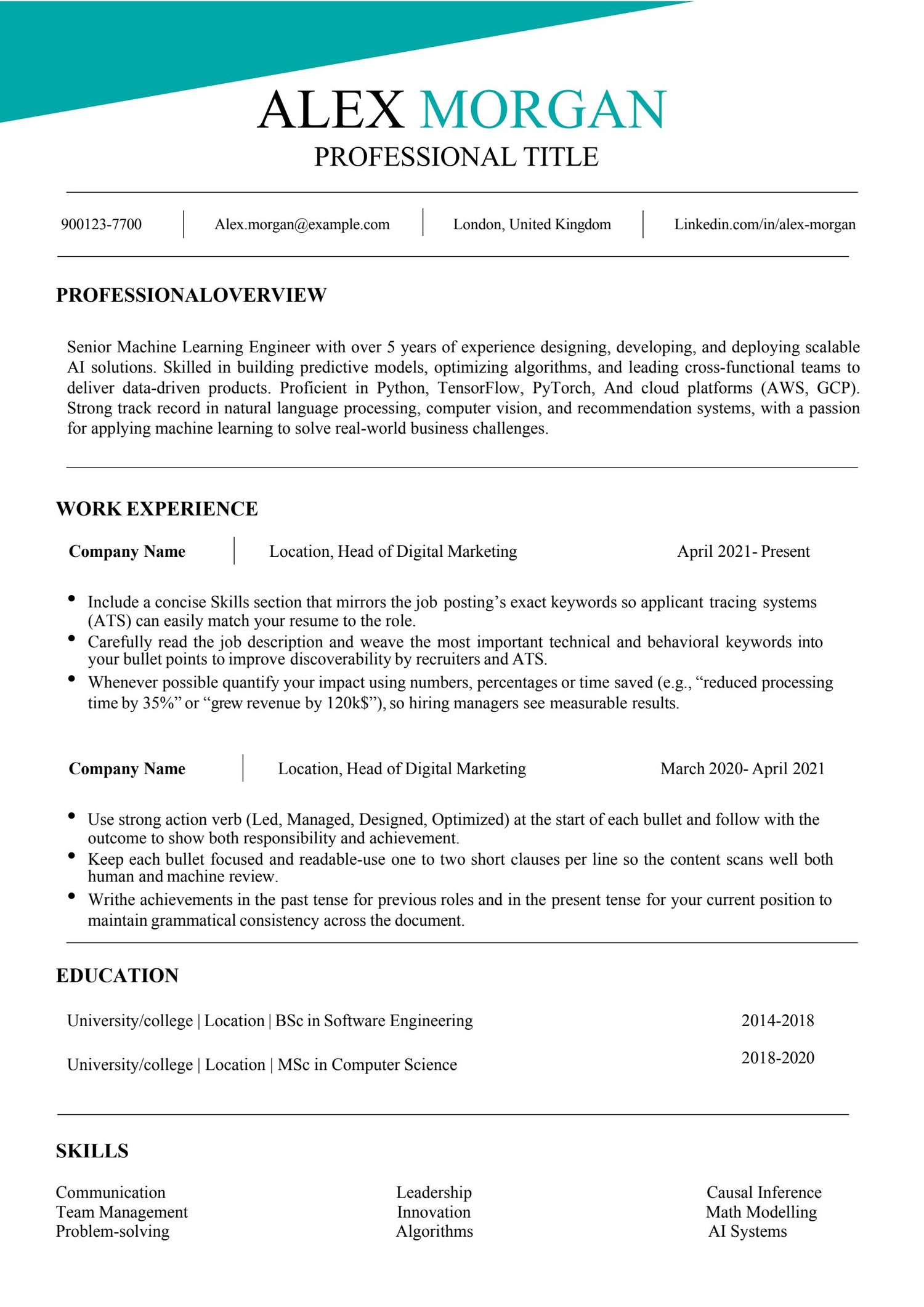 ATS-friendly CV template preview — optimized resume for applicant tracking systems (Word)