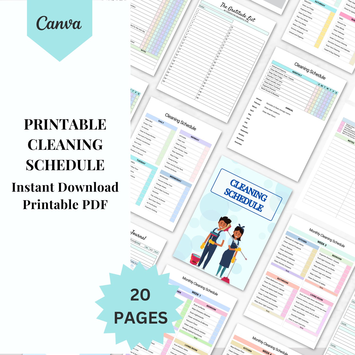 Printable Cleaning Schedule, Editable Chore Chart Template Household ...