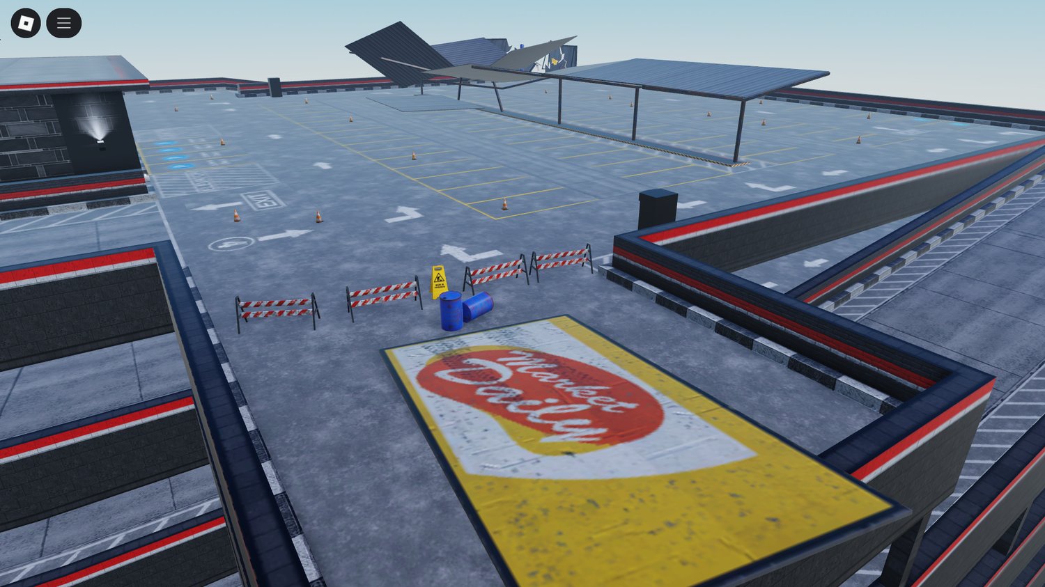 Vehicles parked inside Roblox parking garage