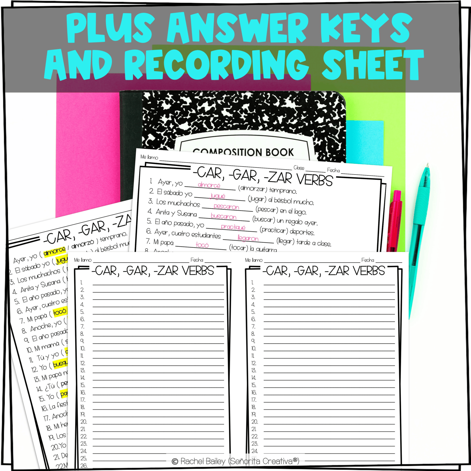 CAR, GAR, ZAR Preterite Verbs Task Card Activity and Worksheet