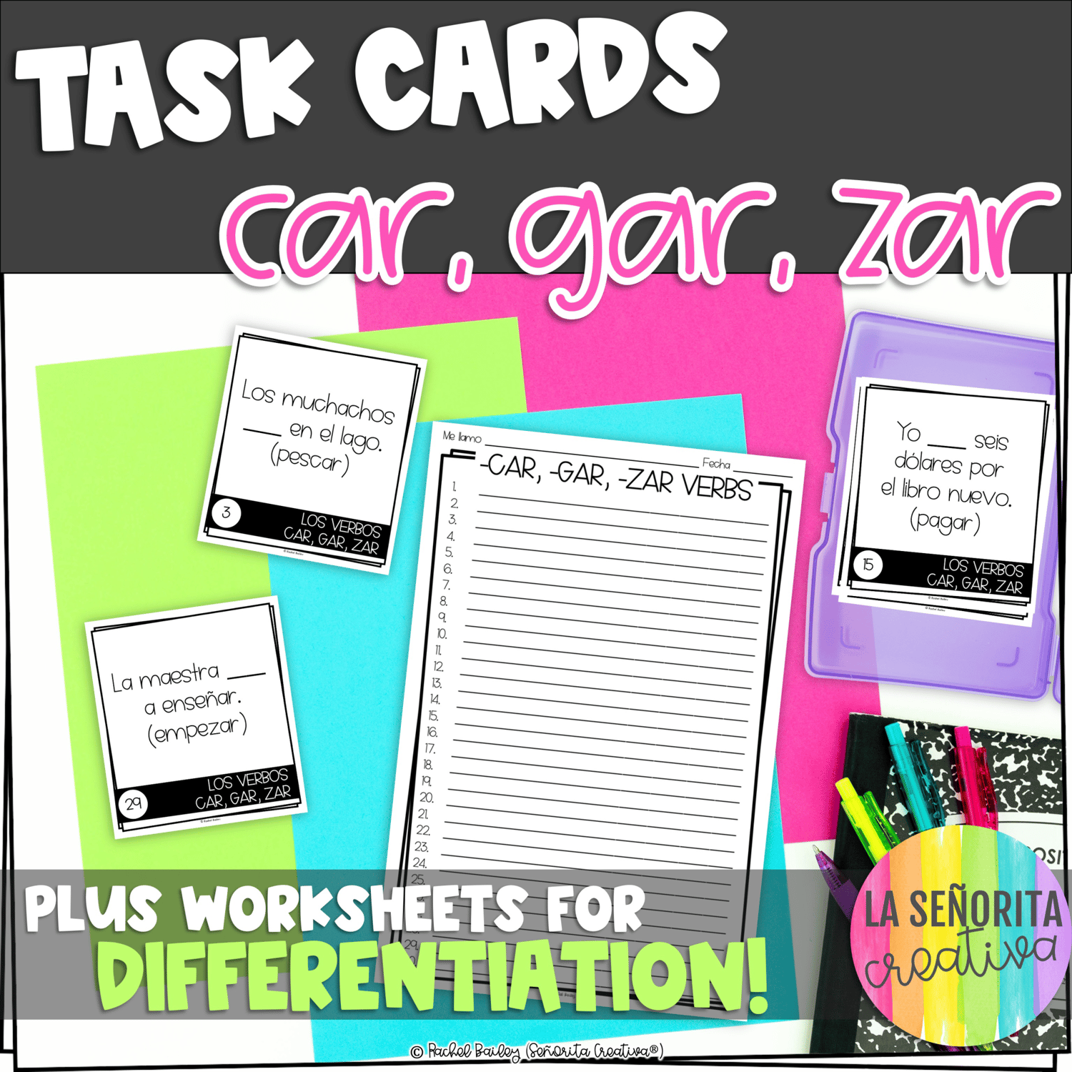 CAR, GAR, ZAR Preterite Verbs Task Card Activity and Worksheet