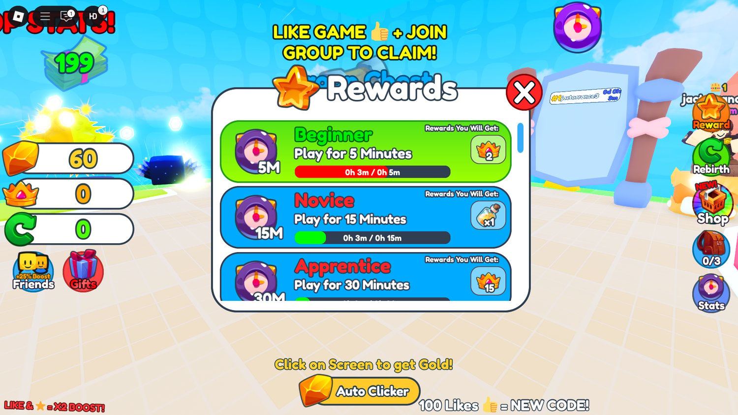 Roblox clicking game with gifts and rewards