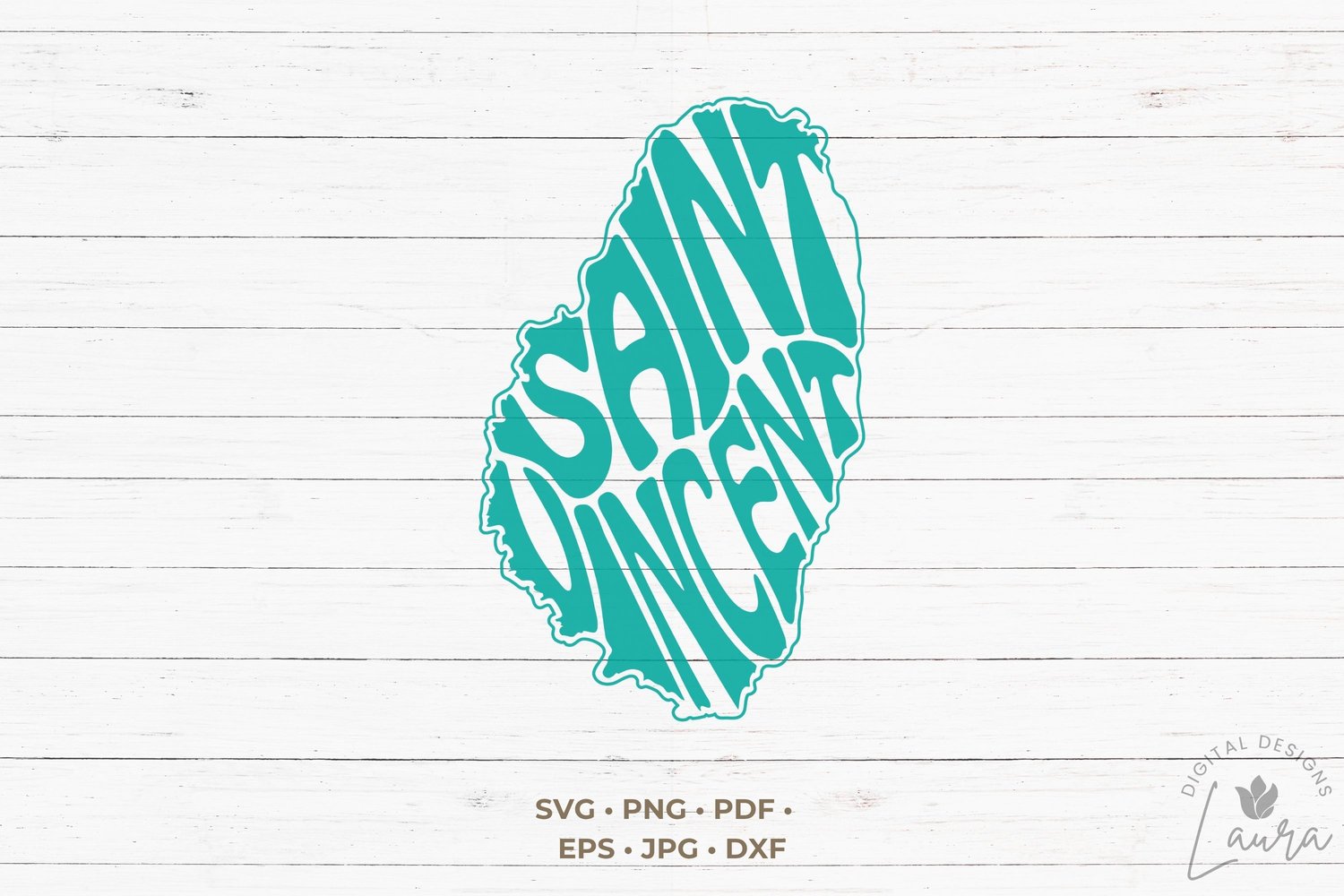 This design features the words Saint Vincent creatively made into the shape of the island.
