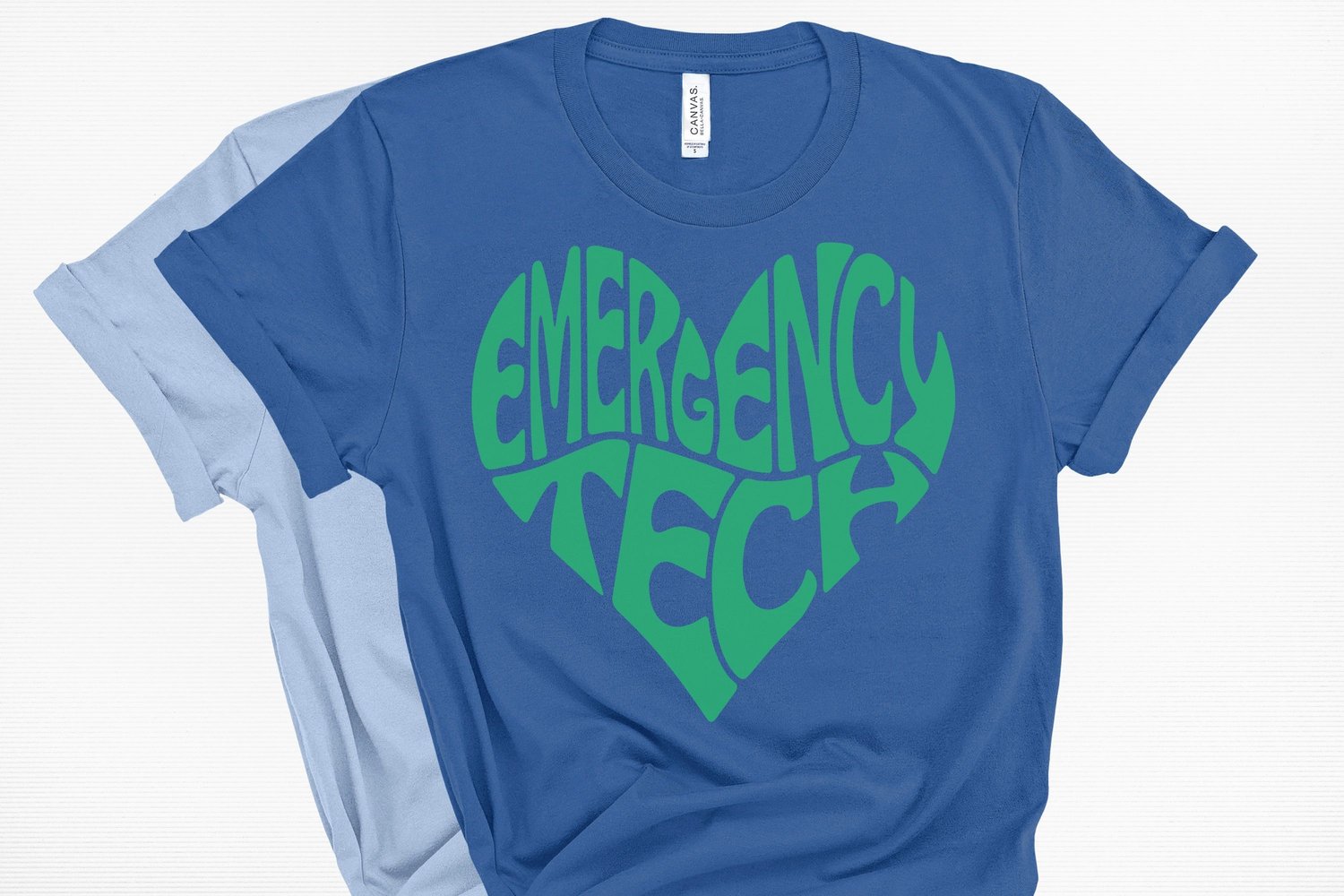 This design features the words Emergency Tech, creatively made into the shape of a heart.