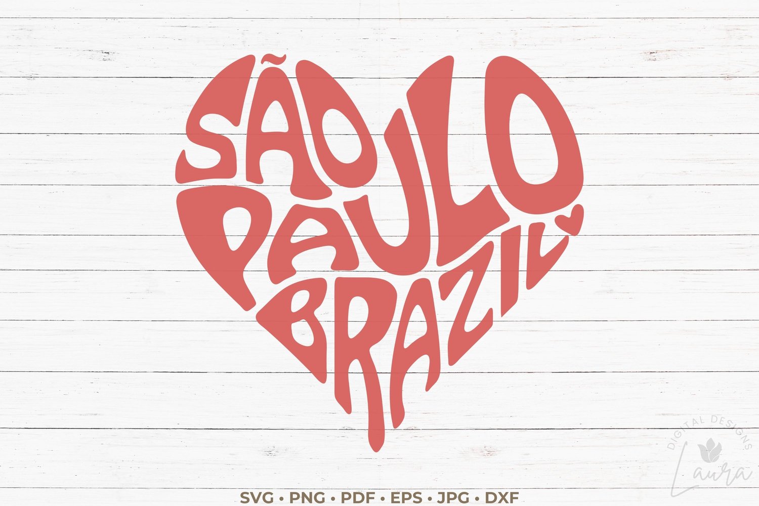 This design features the words Sao Paulo Brazil creatively made into a heart shape.