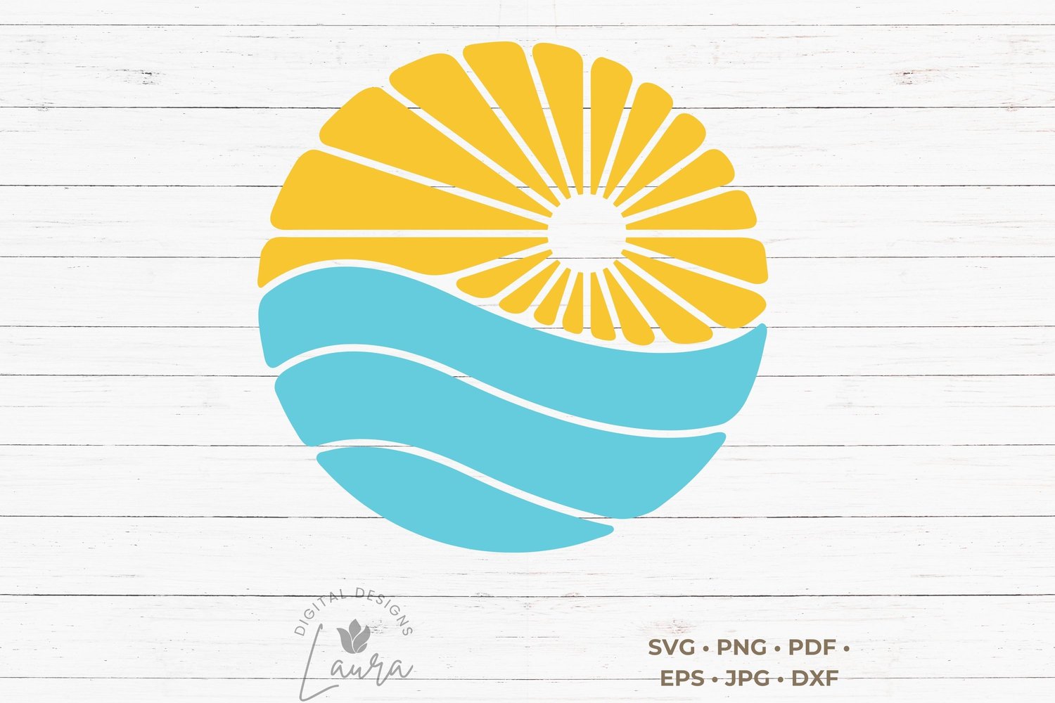 This design features the sun and waves in the shape of a circle.
