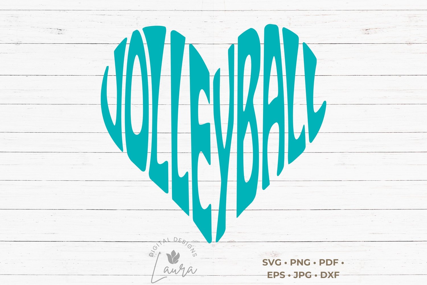 This design features the word Volleyball creatively integrated into the shape of a heart.