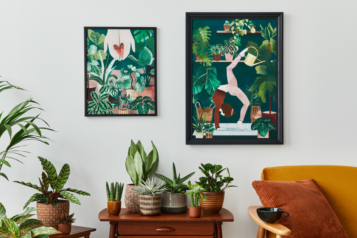 Beautiful abstract artwork on a room wall. Professional artwork displayed on white walls.
