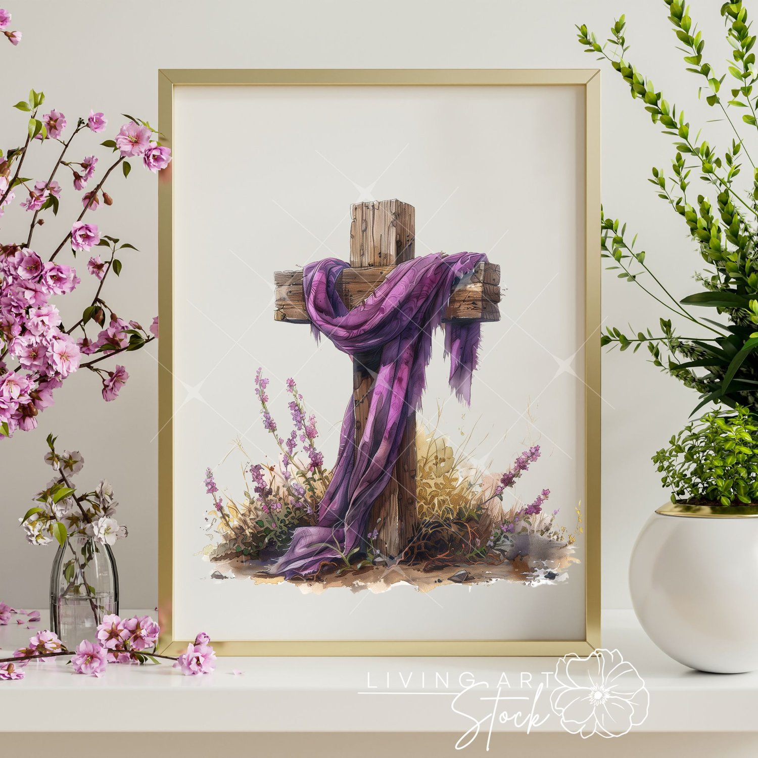 Watercolor Christian Cross Wall Art