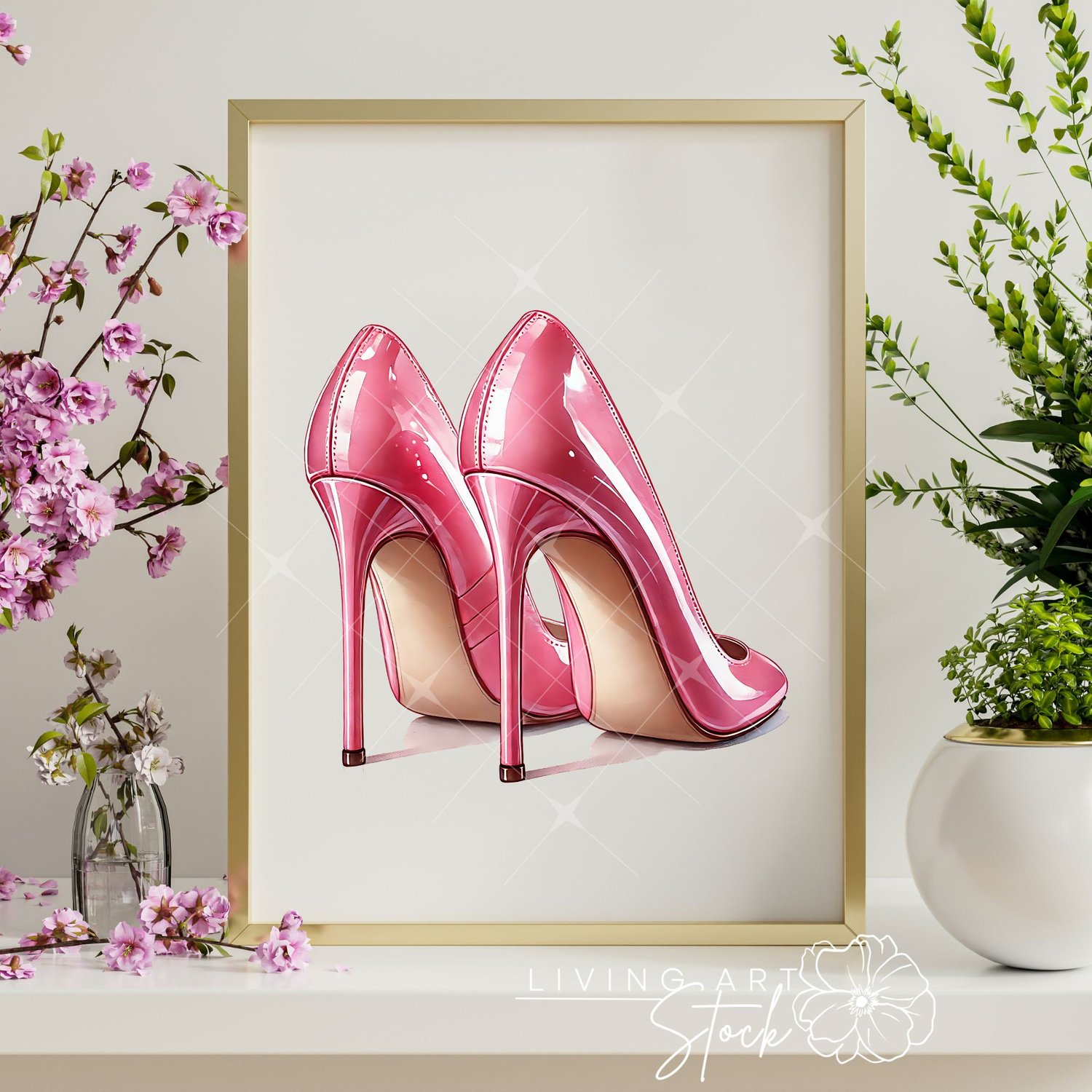 Flamingo pink transparent png high heels Printable Wall Art