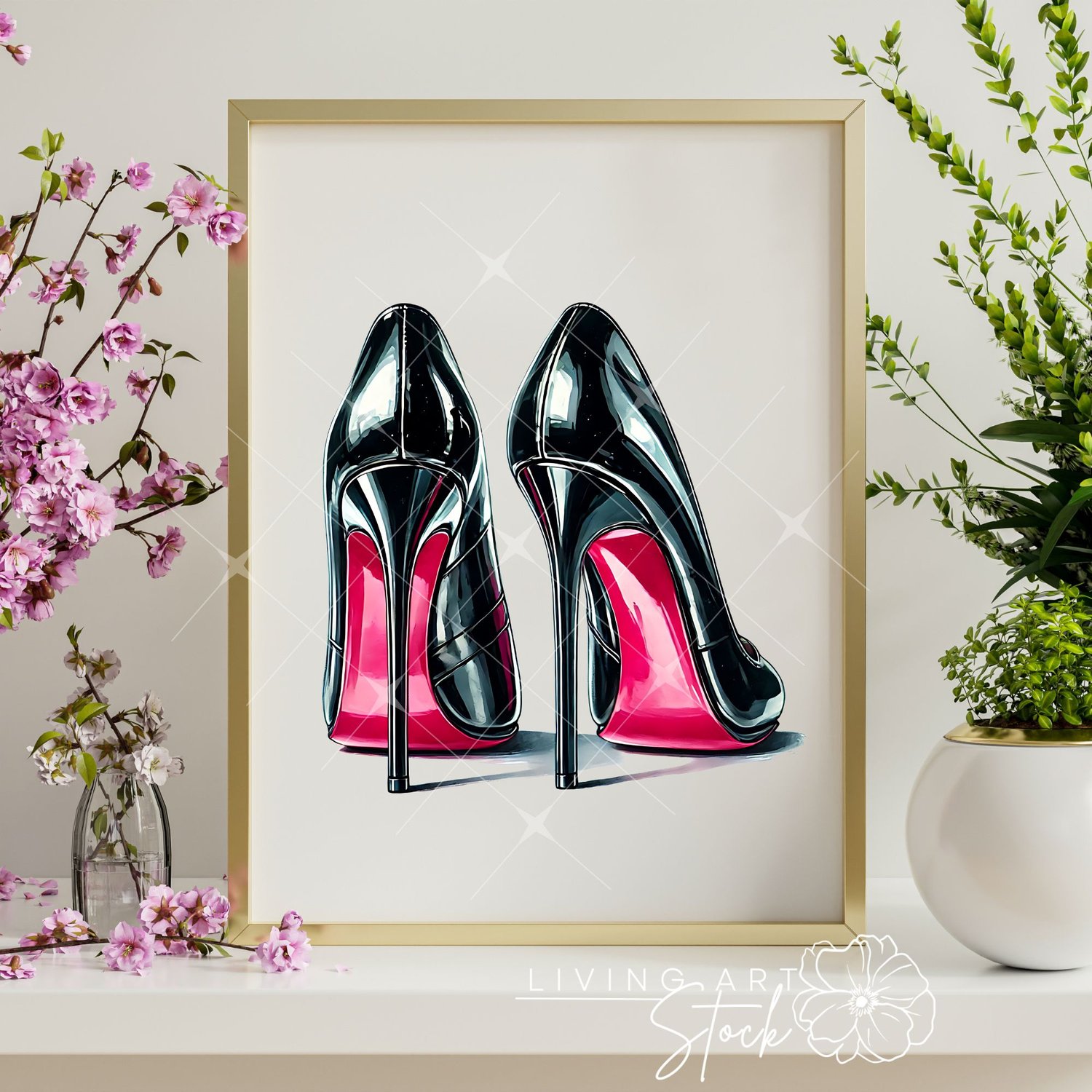 Pink bottom stiletto heels wall art