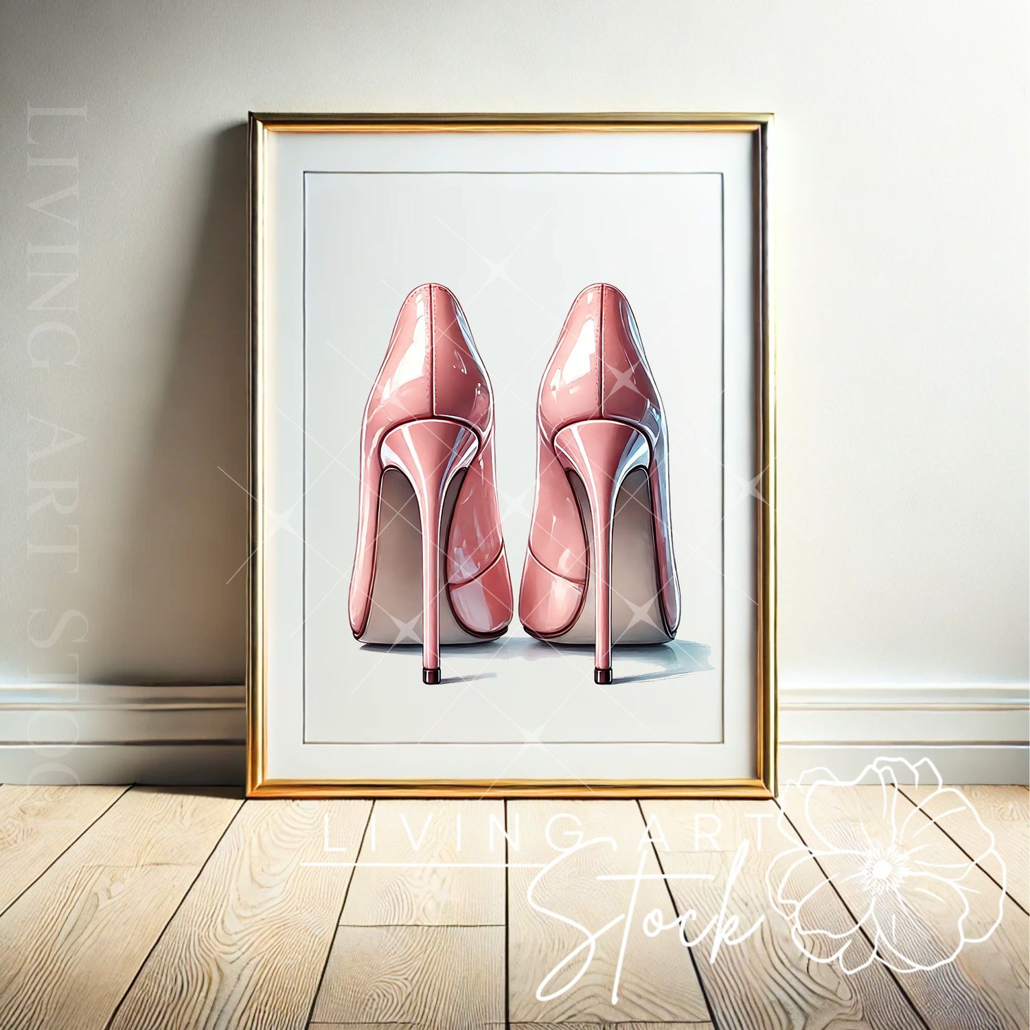 Back view of cotton candy pink stiletto heels wall art