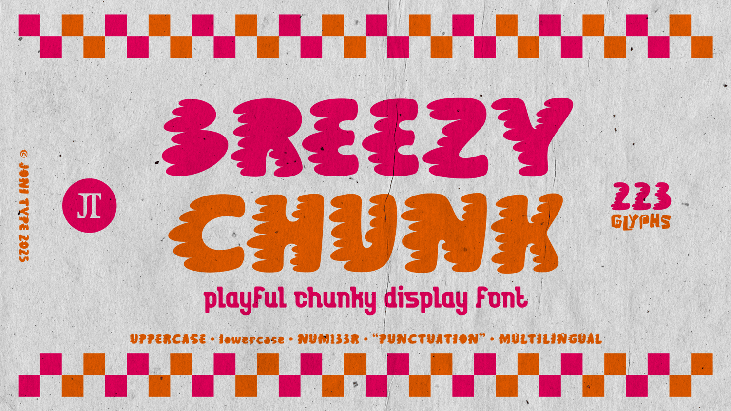 Breezy Chunk playful chunky display font with retro bold letters and colorful design for fun branding and packaging.