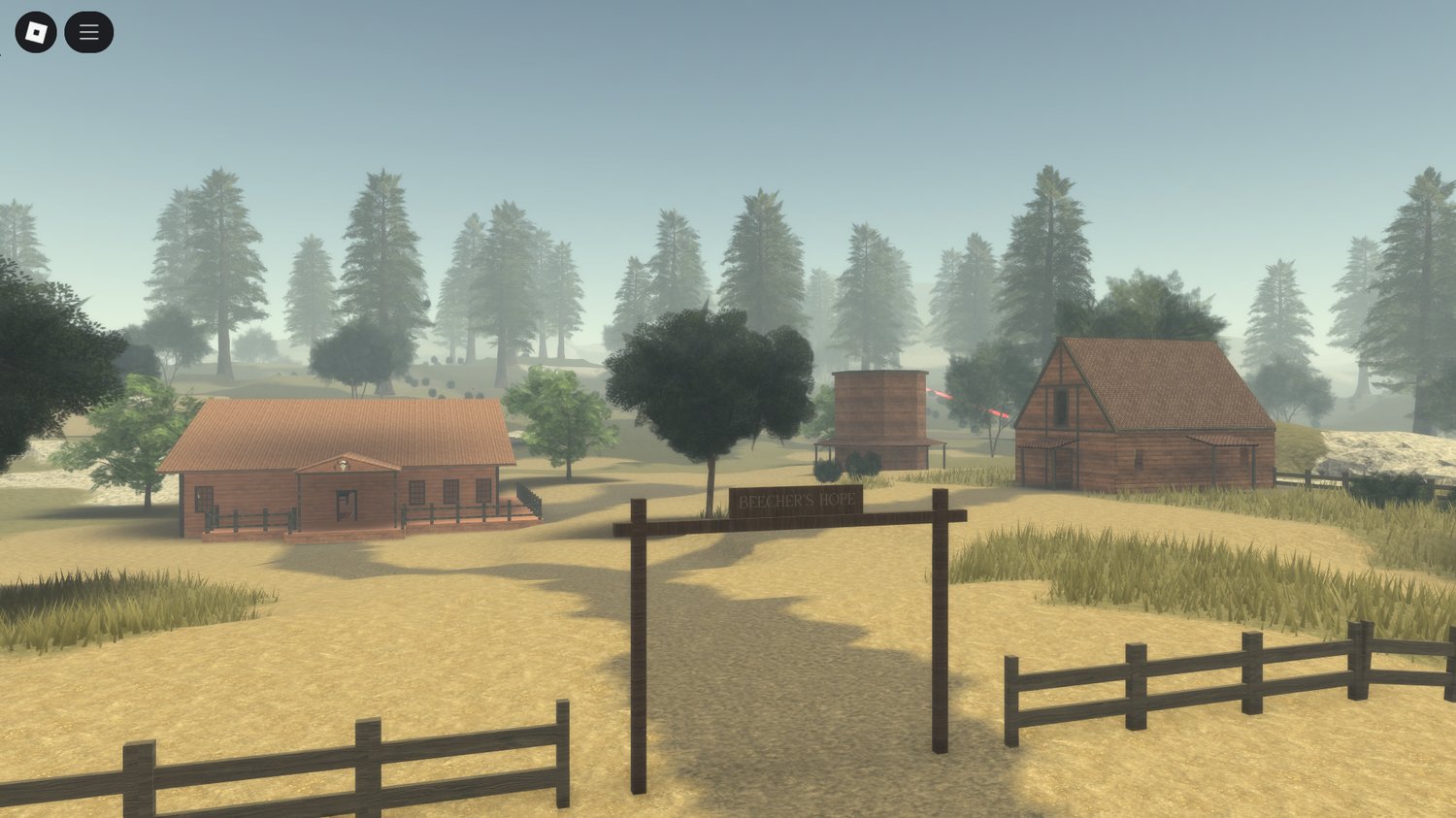 Sunset over Roblox Wild West settlement