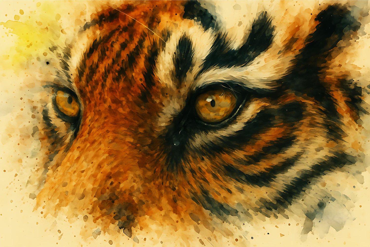 animal illustration, animal portrait, artistic illustration, big cat art, commercial use, digital painting, digital watercolor, fine art print, high resolution, home decoration, nature art, nature background, predator portrait, realistic watercolor, tiger