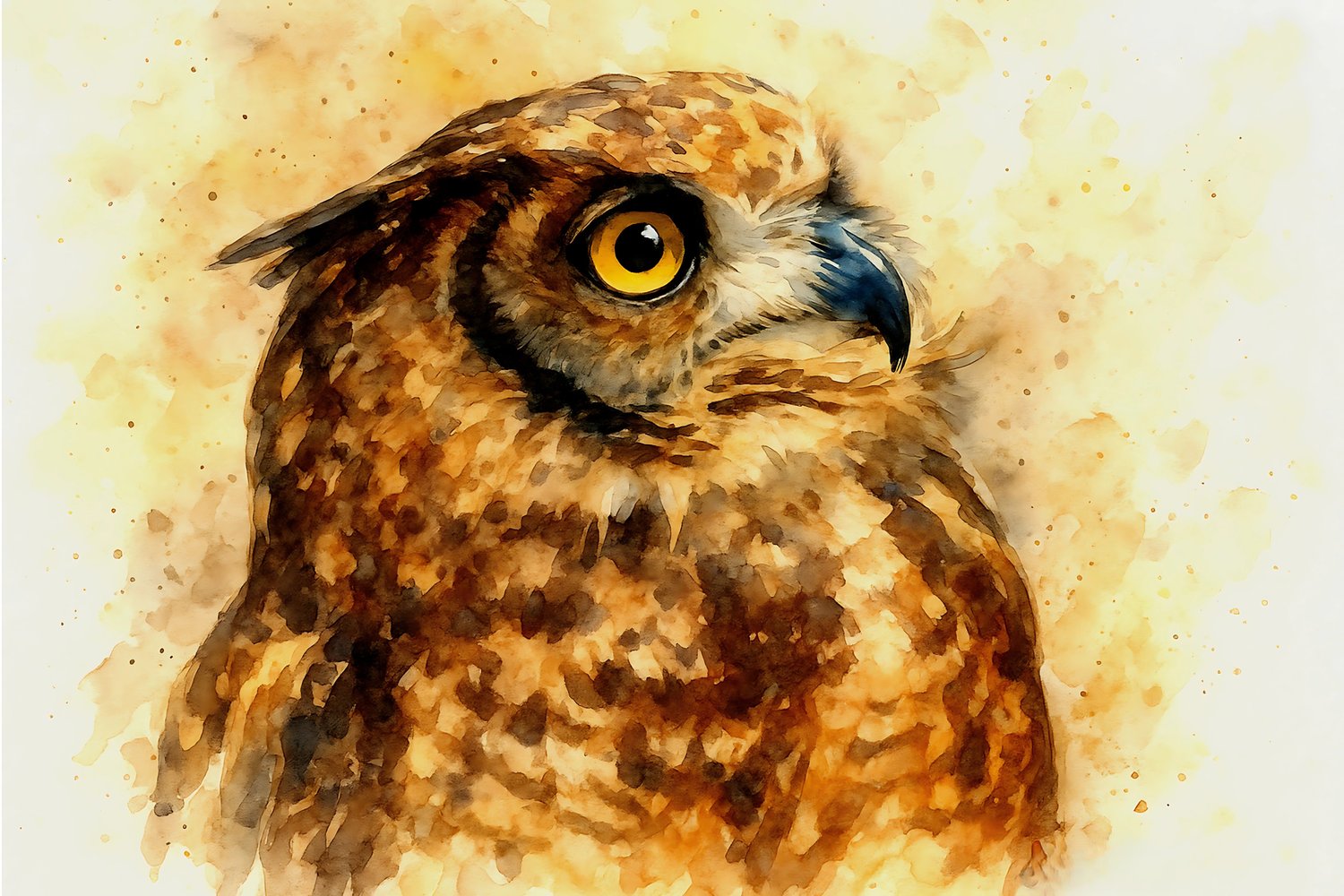 animal illustration, animal portrait, artistic watercolor, bird art, commercial use, digital painting, digital watercolor, fine art print, forest creature, high resolution, home decoration, nature art, nature background, owl art, owl portrait, realistic i