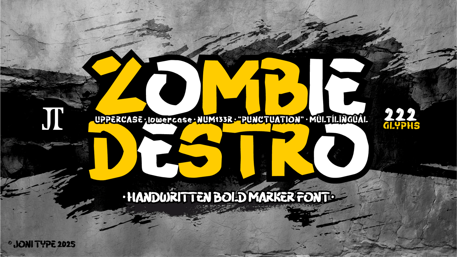 🔥 Zombie Destro – Handwritten Bold Marker Font  Zombie Destro is a bold and energetic handwritten marker font that brings raw attitude and rebellious spirit to your designs. With thick strokes, rough edges, and dynamic movement, it delivers a handcrafted 