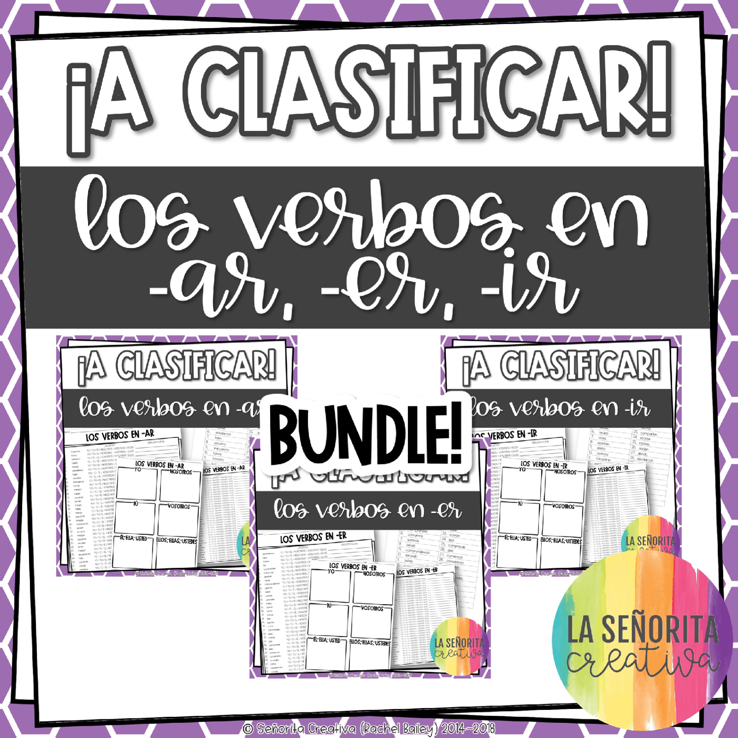 Present Tense Verbs Bundle - Spanish Sorting Activity for -ar, -er, -ir Verbs
